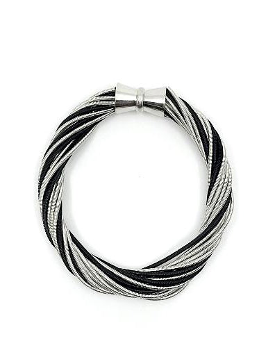 Multiple Strand Piano Wire Bracelet- Black and Silver