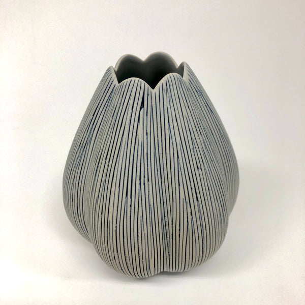 Blue & White Tulip Vase, Indigo Lines