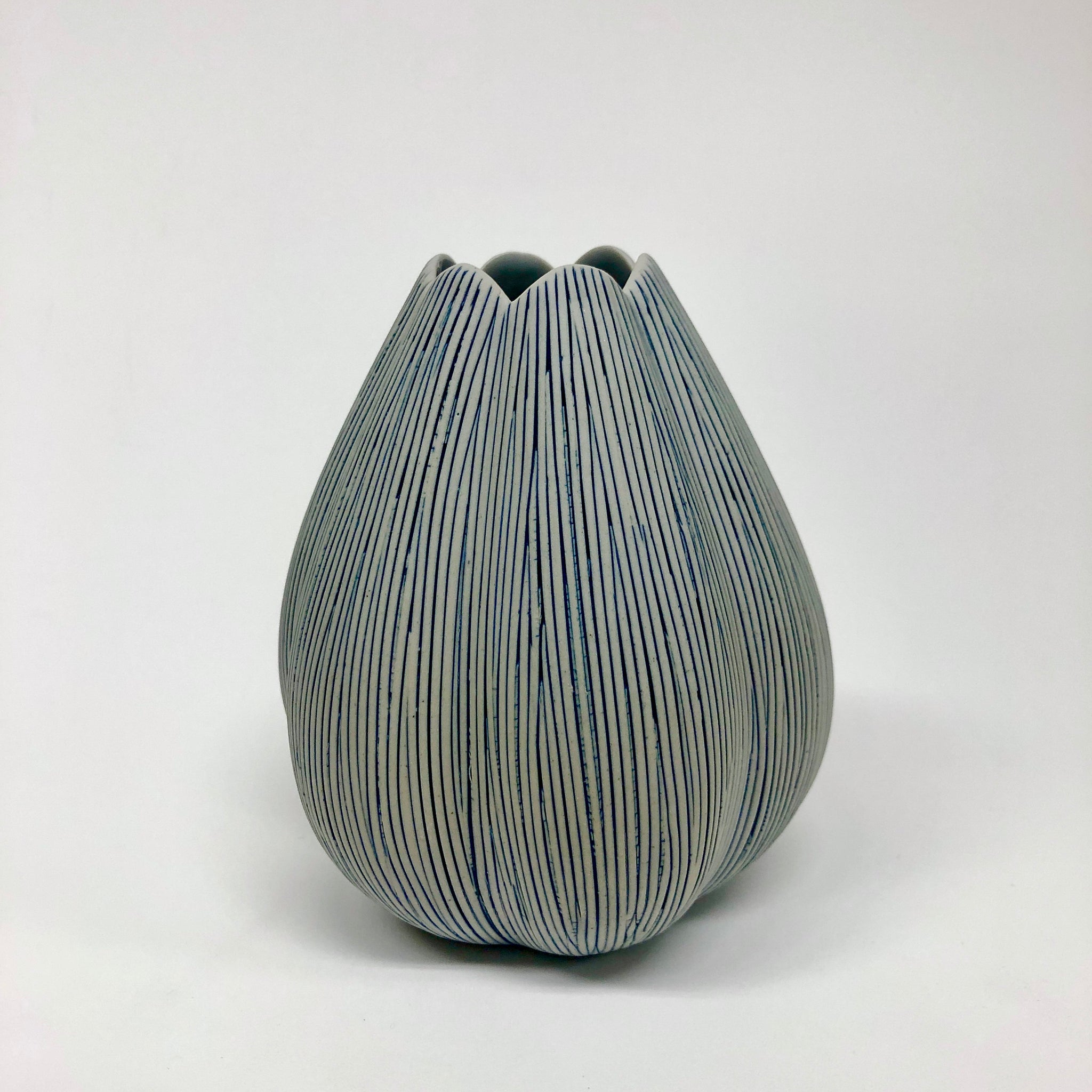 Blue & White Tulip Vase, Indigo Lines