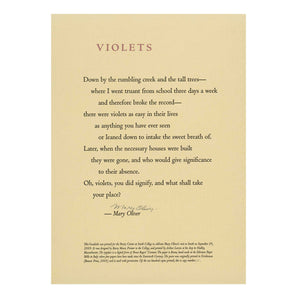 Mary Oliver poem Violets Poetry Center Smith College broadside print handprinted Barry Moser SCMA Smith College Museum of Art