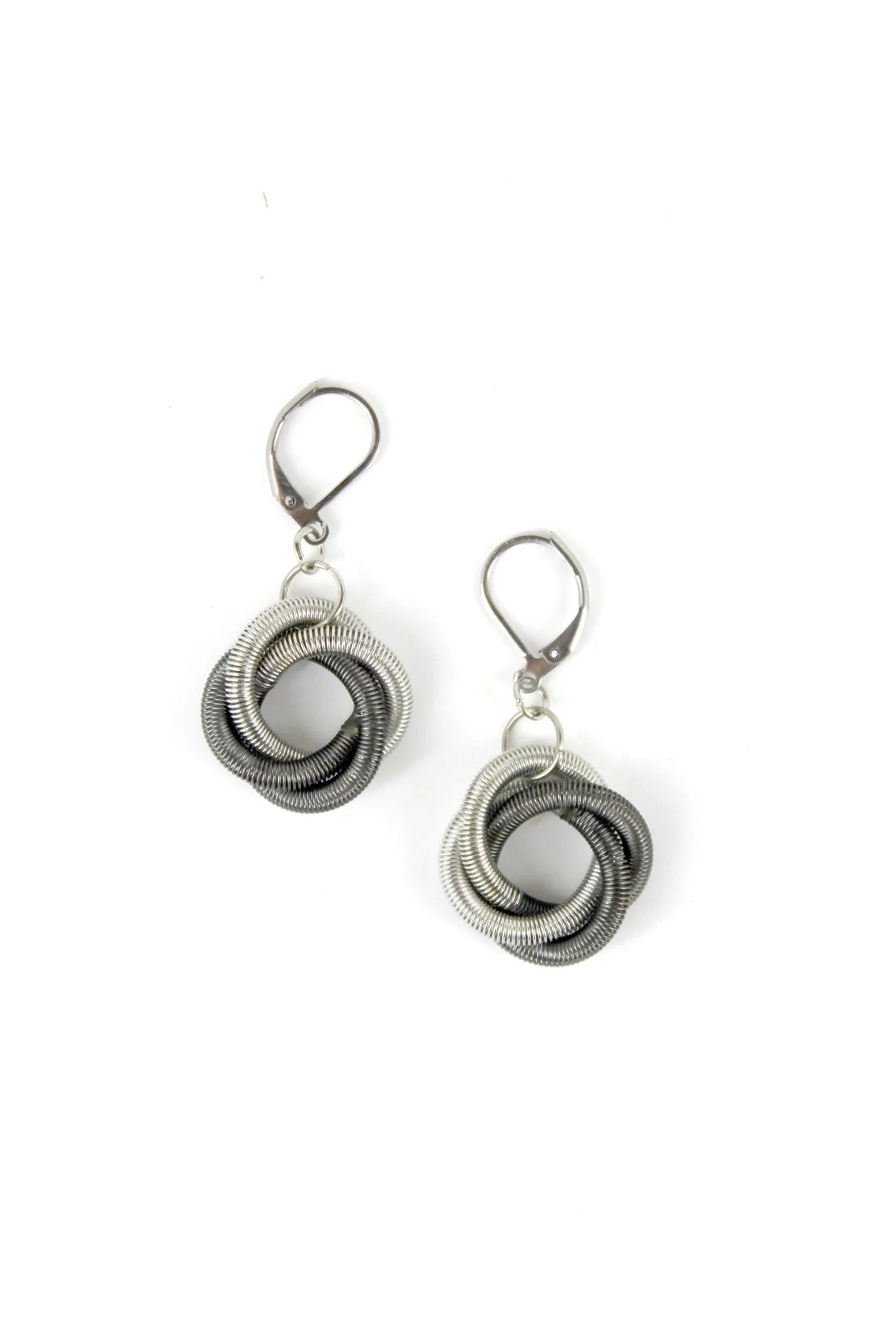 Small Silver and Slate Double Loop Piano Wire Earrings