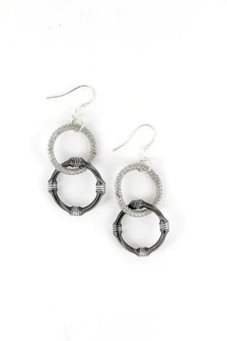 Small Silver and Slate Double Loop Piano Wire Earrings