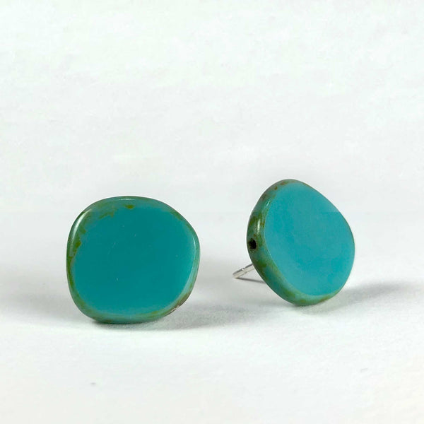 earring earrings glass round stud silver scma smith college musuem of art teal blue turquoise
