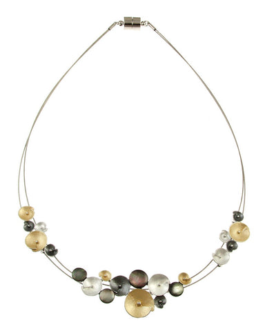 Matte White/Grey/Gold Tondo Flower Necklace